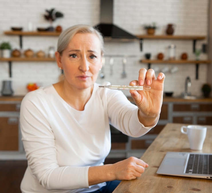 Free Photo medium shot woman holding thermometer