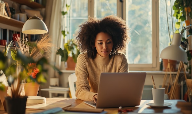medium shot woman living as a  digital nomad