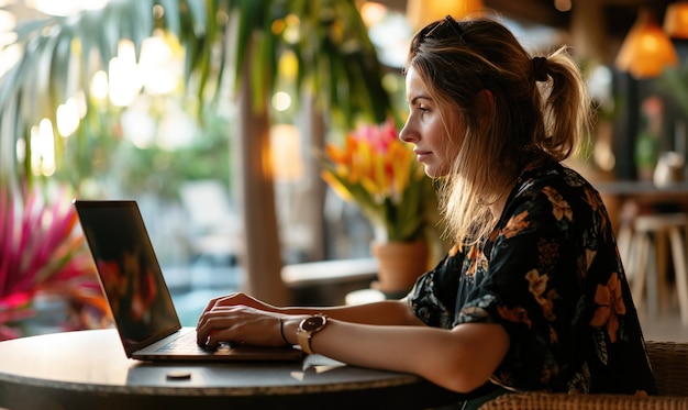 Foto gratuita donna di medio livello che vive come nomade digitale