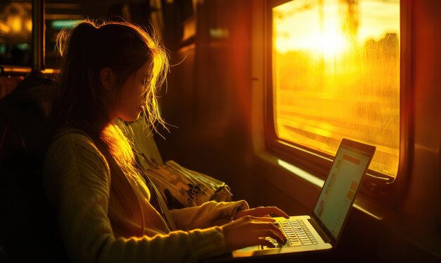 Medium shot woman living as a digital nomad