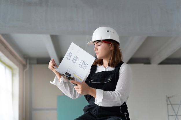 Medium shot woman looking at document