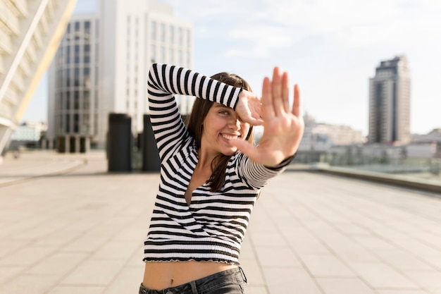 Medium shot woman looking happy