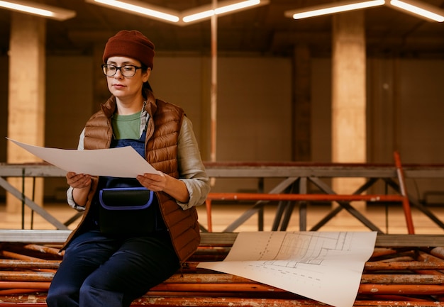 Free photo medium shot woman looking at plans