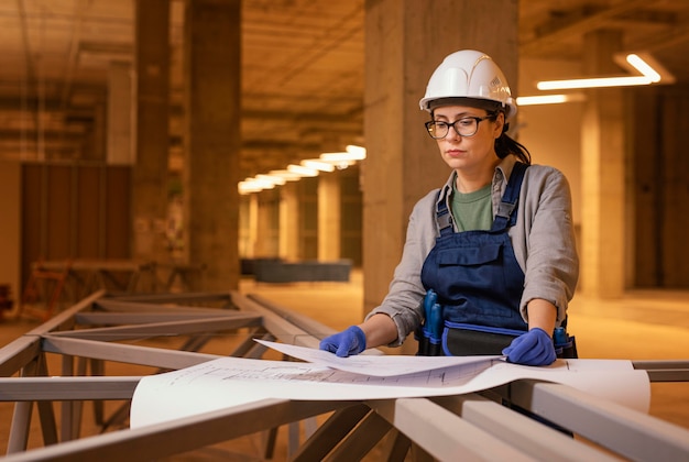 Free photo medium shot woman looking at plans