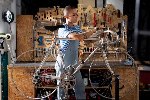 Medium shot woman performing repairing service