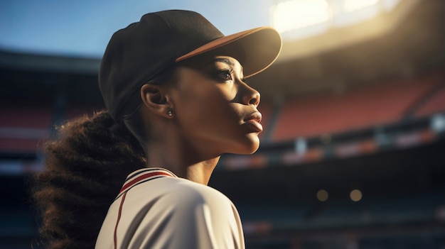 Бесплатное фото Женщина среднего роста играет в бейсбол