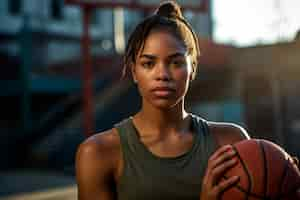 Foto gratuita donna di tiro medio che gioca a basket