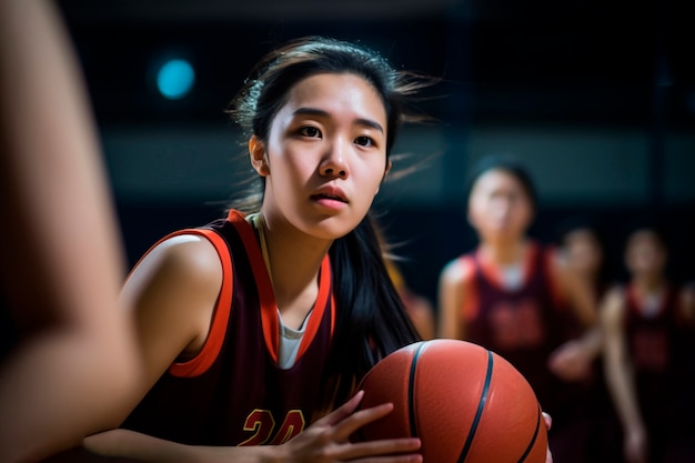 Foto gratuita donna di tiro medio che gioca a basket