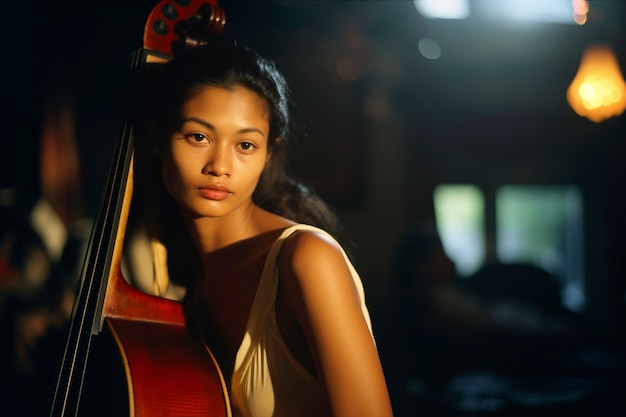 Free photo medium shot woman playing the cello