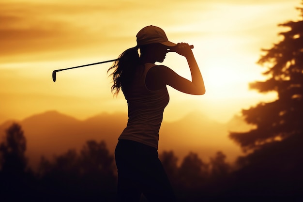 Foto gratuita donna di media taglia che gioca a golf in natura