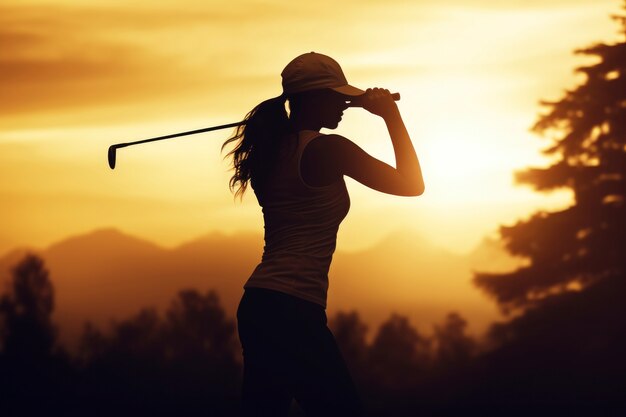 Medium shot woman playing golf in nature