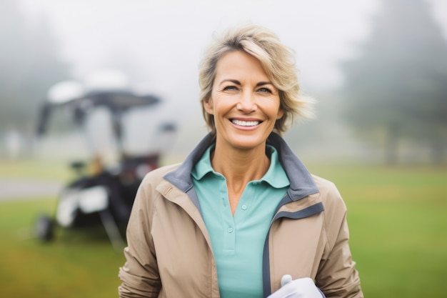 Free photo medium shot woman playing golf in nature