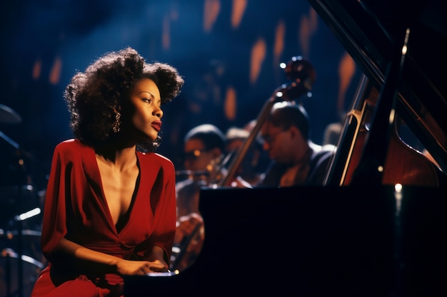 Medium shot woman playing the piano