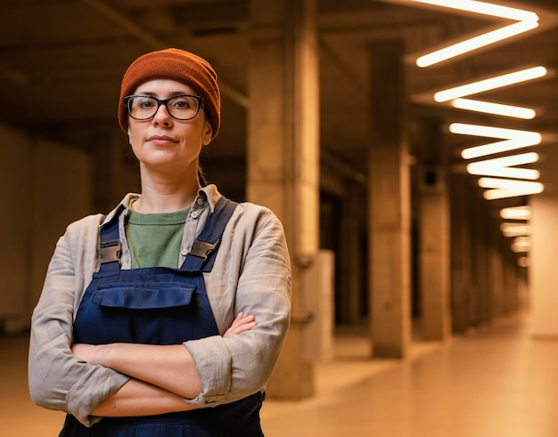 Foto gratuita donna del colpo medio che posa all'interno