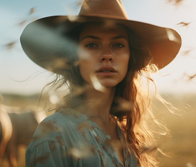 Free photo medium shot woman posing with double exposure