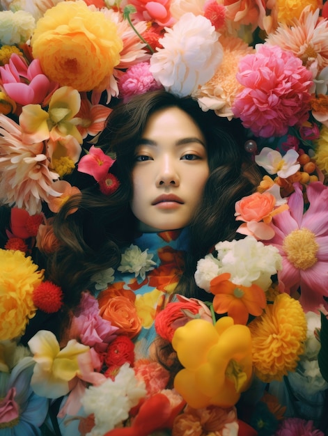 Medium shot woman posing with flowers