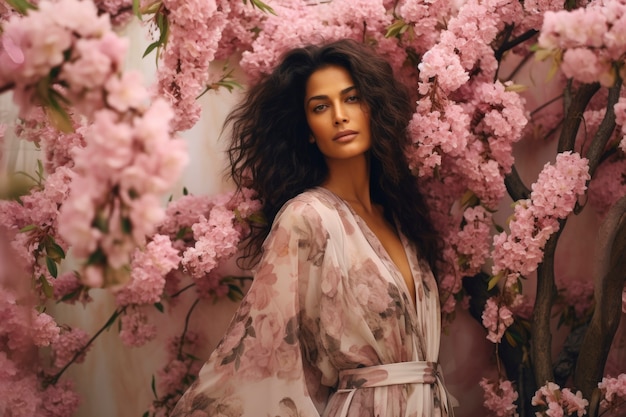 Free photo medium shot woman posing with flowers