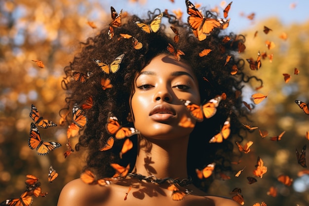 Foto gratuita donna di media foto che posa con dei fiori