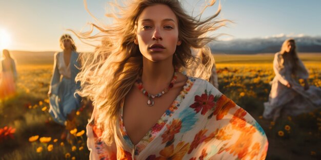 Medium shot woman posing with flowers