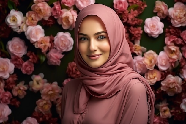 Medium shot woman posing with flowers