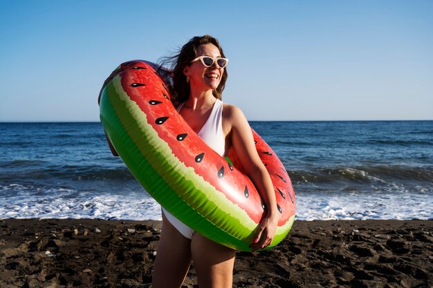 Medium shot woman posing with lifeline