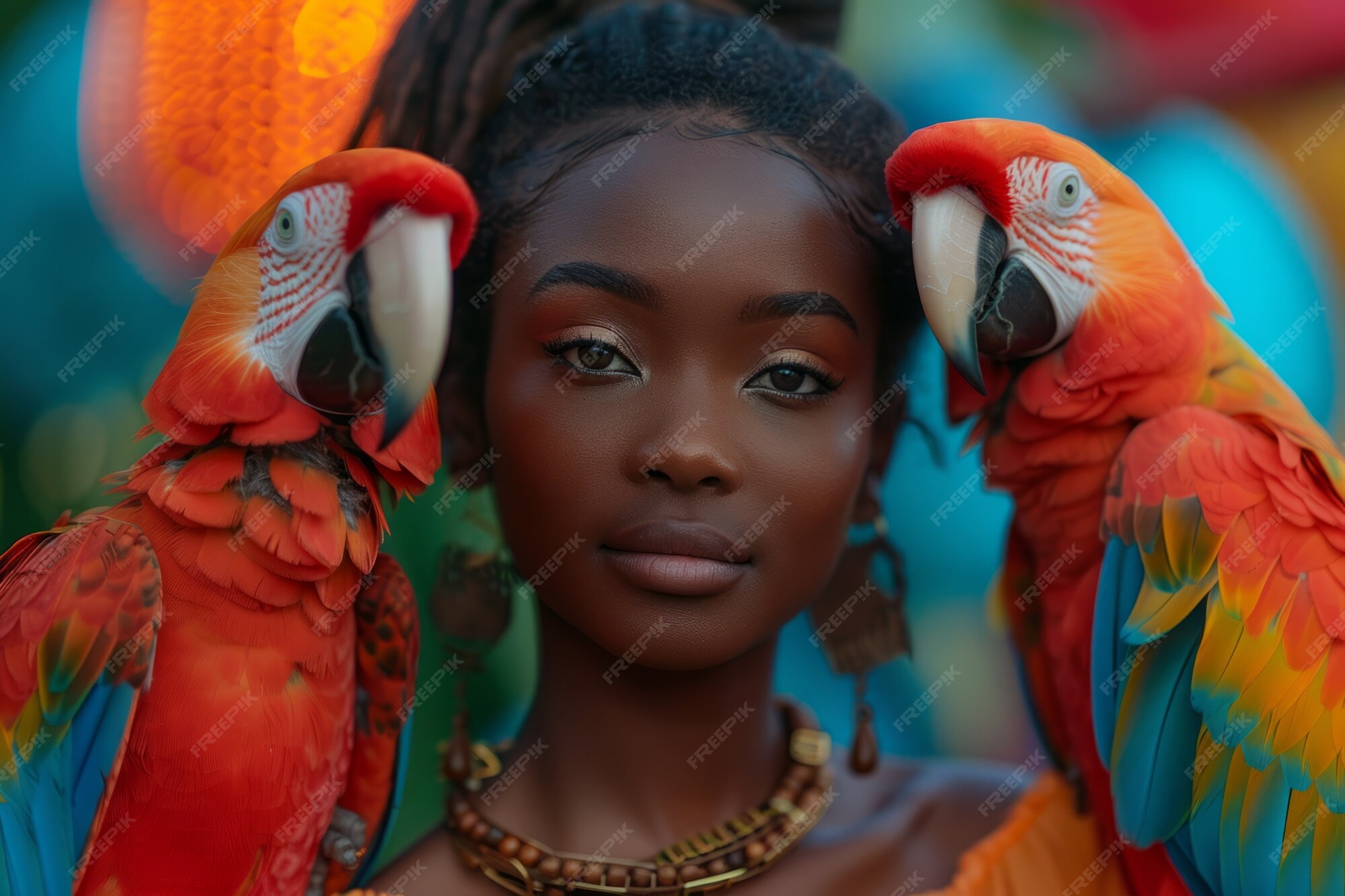 Free photo medium shot woman posing with parrot