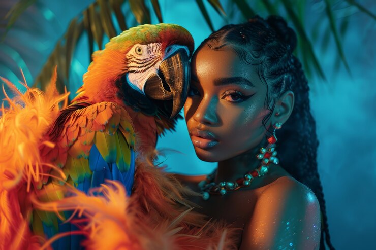 Free Photo medium shot woman posing with parrot