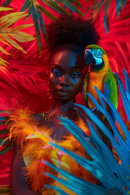 Free photo medium shot woman posing with parrot