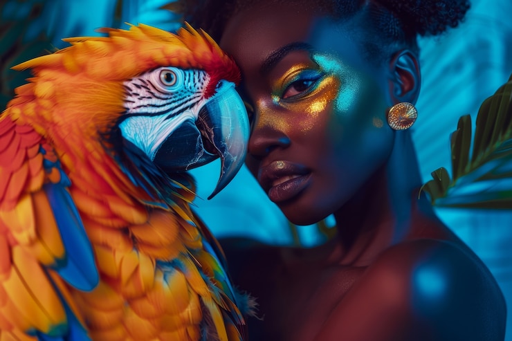 Free Photo medium shot woman posing with parrot