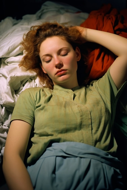Бесплатное фото Средний выстрел женщина спит