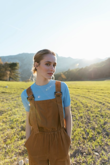 Medium shot woman staring at camera