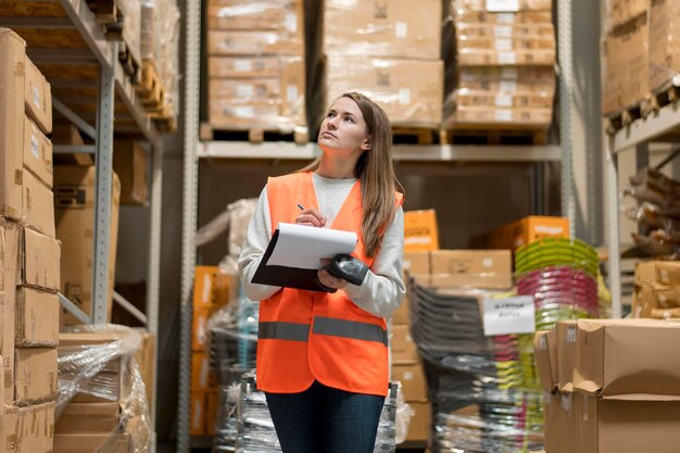 Medium shot woman in storage