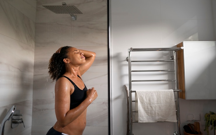 Free Photo medium shot woman taking shower