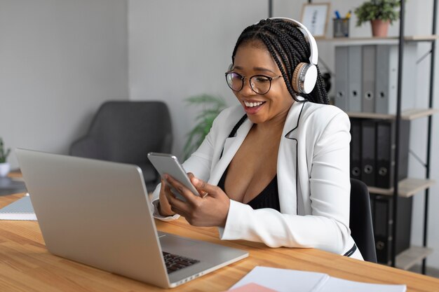 Medium shot woman in video call