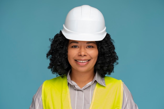 Medium shot woman wearing helmet