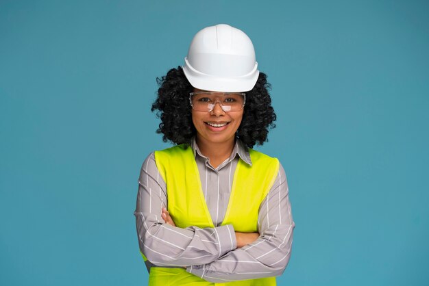 Medium shot woman wearing helmet