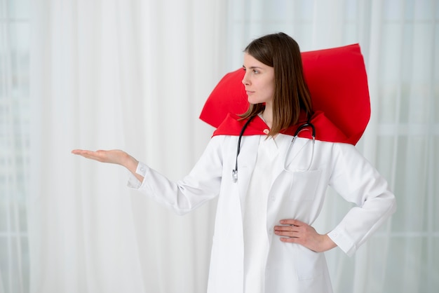 Medium shot woman wearing lab coat