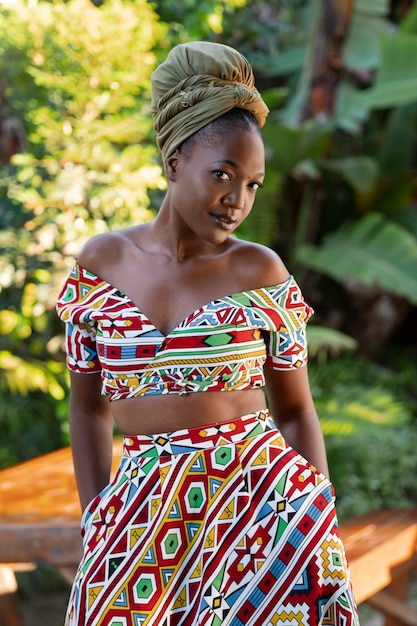 Free photo medium shot woman wearing native attire