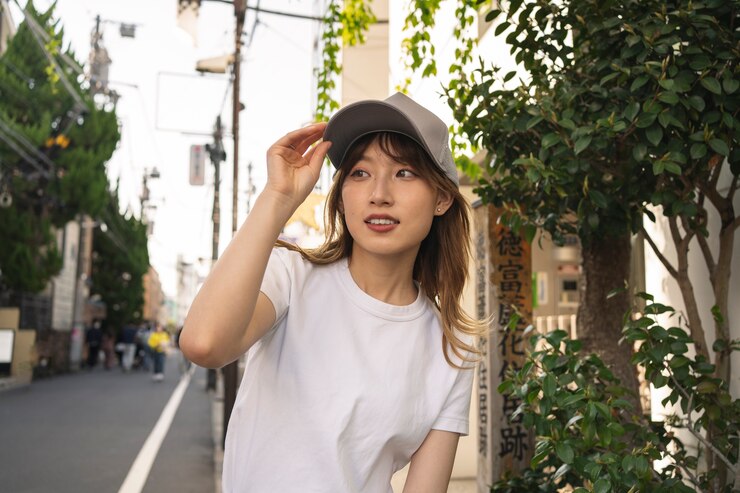 無料Photo 屋外でトラッカーハットをかぶったミディアムショットの女性