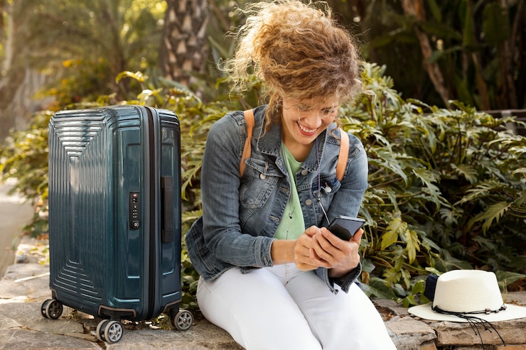 Free Photo medium shot woman with baggage