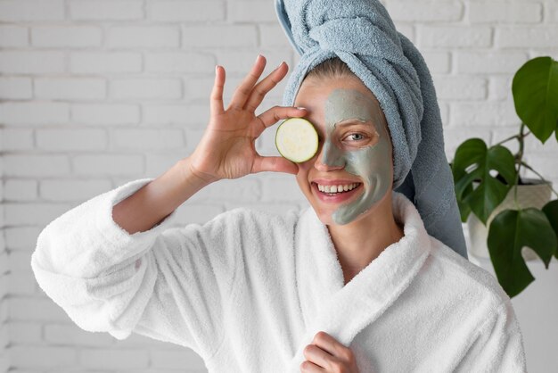 Medium shot woman with face mask