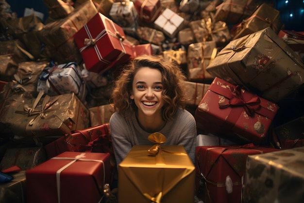 Medium shot woman with gifts