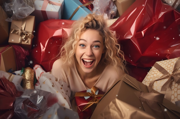 Free photo medium shot woman with gifts