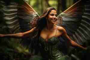 Free photo medium shot woman with wings flying