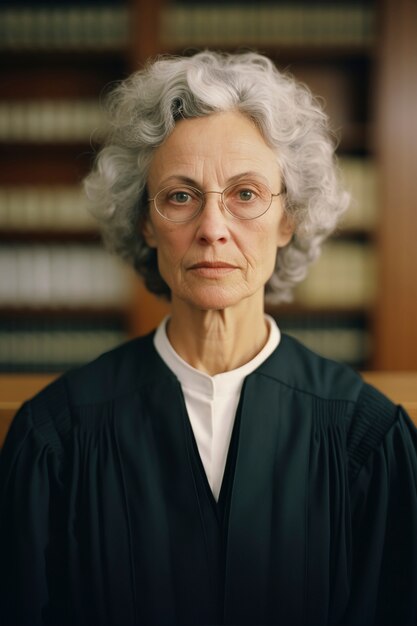 Женщина среднего возраста, работающая адвокатом.