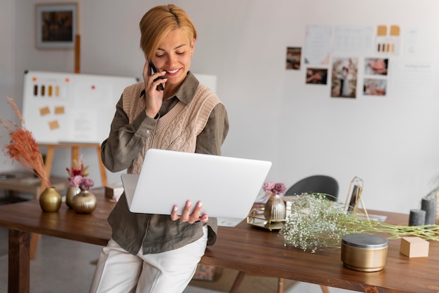 Medium shot woman working as wedding planner