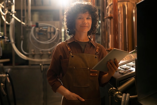 Foto gratuita donna del colpo medio che lavora nella fabbrica di birra