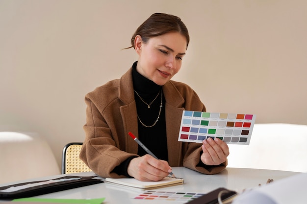 Foto gratuita donna del colpo medio che lavora al progetto di interior design