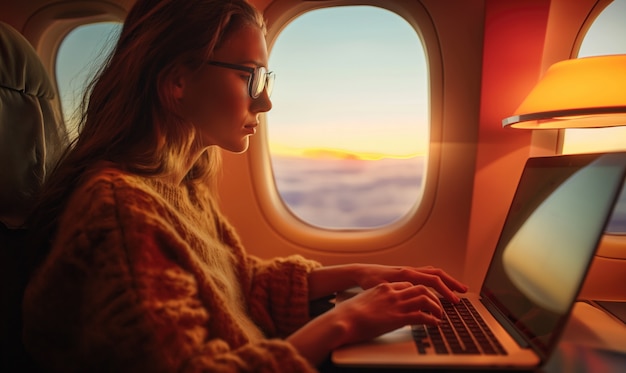 Foto gratuita donna di tiro medio che lavora sull'aereo