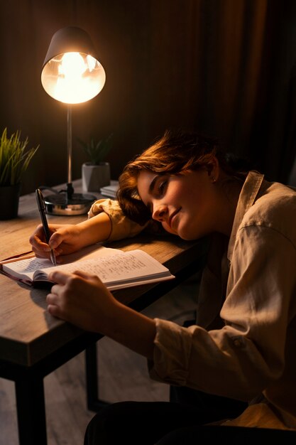 Medium shot woman writing in her journal